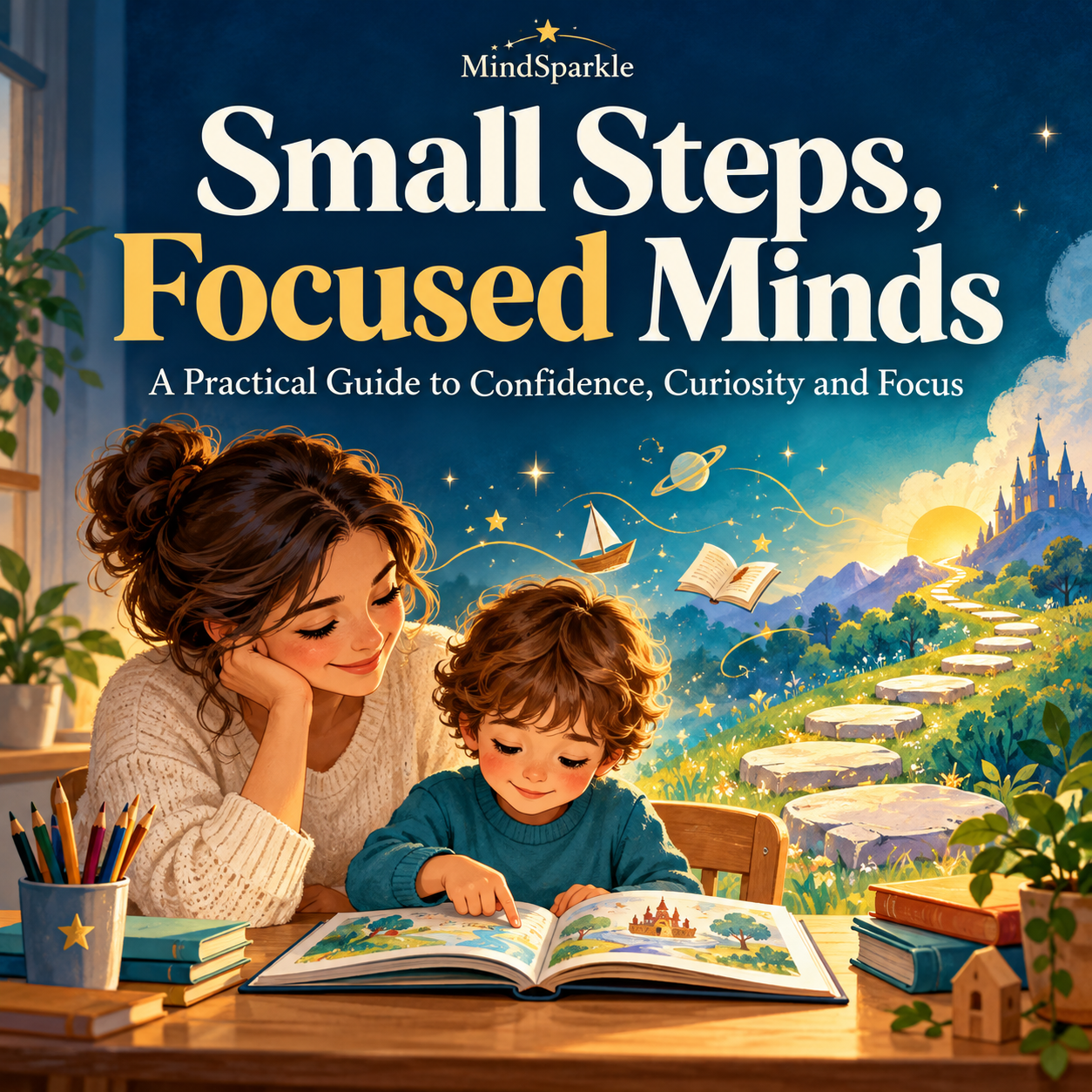 Small Steps, Focused Minds parent guide cover showing a parent and child reading together